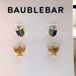 BaubleBar Hanukkah Dreidel Menorah Set of Earrings NWT